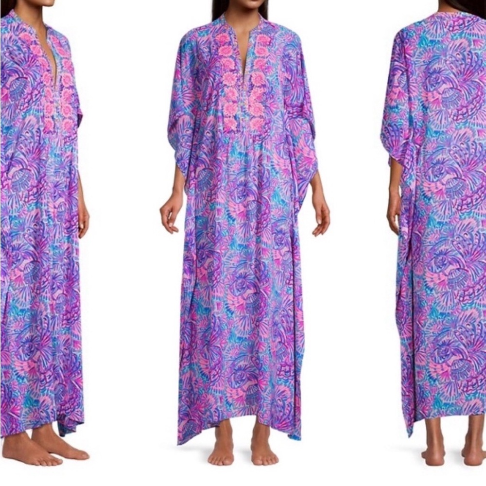 Lilly Pulitzer Rossi Cover Up Turquoise Oasis Shelliedoscope Caftan